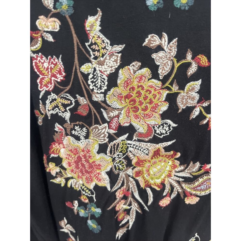 J Jill Size 1X Black Embroidered 3/4 Sleeve Top Shirt Flowers Floral 2 Sided - Picture 4 of 10
